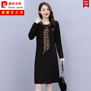 皮爾卡丹（pierre cardin）【特價(jià)撿漏】皮爾卡丹高檔女裝長(cháng)袖衛衣連衣裙女中長(cháng)款春秋季2022 黑色 XL 【120-130斤】