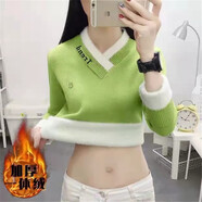芳嬪女打底低領(lǐng)緊身毛衣加絨加厚一體絨打底衫女士百搭保暖衫秋冬 綠色 M_95-110斤