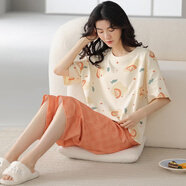 甜桔子女士睡衣女夏季短袖純棉七分褲寬松家居服女短褲可外穿學(xué)生睡衣 MJF7081【100%棉七分褲套裝】 XL /身高168-173 體重120-140