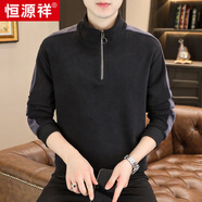 恒源祥半高領衛(wèi)衣男士中青年加絨加厚半拉鏈秋衣長袖體恤潮流大碼打底衫 5812半拉鏈【常規(guī)】黑色 3XL 190-210斤