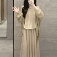 伊琦蕾【三件套】毛衣開衫+吊帶背心+半身長裙秋季套裝女學生溫柔少女 外套+吊帶+半身裙【三件套】 S