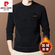 皮爾卡丹（pierre cardin）雪尼爾毛衣男秋冬季加絨加厚圓領針織衫保暖羊毛打底衫男裝上衣 黑色NY 175/XL建議135-150斤