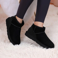 JUMBO簡(jiǎn)帛澳洲羊皮毛一體情侶雪地靴女冬季新款男鞋男靴低筒5615 黑色 37