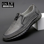 CNLV男鞋春夏季2025新款一腳蹬休閑皮鞋男士英倫風(fēng)商務(wù)正裝工作鞋高端 灰色 國(guó)際輕奢侈大品牌 40