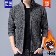 羅蒙（ROMON）開(kāi)衫毛衣男士加絨加厚韓版拉鏈針織衫外套帶絨高領(lǐng)秋冬季男裝潮流 872黑灰色【加厚】 加絨 L 125斤到140斤