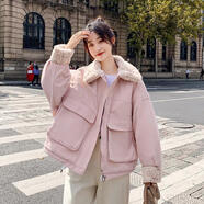 俞兆林棉衣女短款2025春季新款韓版寬松羊羔毛棉服ins小棉襖可愛(ài)日系外 粉色 M