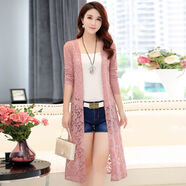 迪芙熙 防曬小披肩蕾絲小披肩女2022夏季外搭短款百搭薄款開(kāi)衫白色鏤空防曬衣小坎肩 蕾絲披肩中長(cháng)款【粉色】 XL(建議110-125斤)