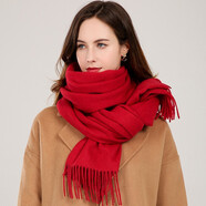 故事佳人新品羊毛圍巾披肩秋季外搭女純色秋冬加大保暖斗蓬披風(fēng)上海倉 大紅 200cm*60cm