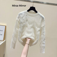 Mirza Mirror高級感麻花毛衣女裝2025秋季新款甜美洋氣慵懶標(biāo)準(zhǔn)型長袖針織上衣 白色 均碼