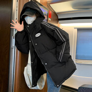 少女羽絨服高中生短款初中女孩中短款羽絨衣服女冬季襖新款韓版寬松學(xué)生面包服冬季外套 黑色 M 適合80-110斤