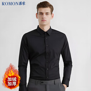 羅蒙（ROMON）商務(wù)職業(yè)正裝男士白襯衫加絨加厚工裝男裝長(cháng)袖襯衣男黑色4XL