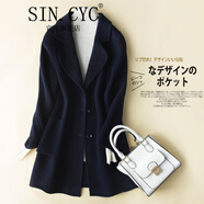 SIN.CYC女裝雙面羊毛大衣女秋冬時(shí)尚韓版短款小個(gè)子女士呢外套女 藏藍(lán)色 M
