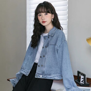 伊薇衣秋季新款韓版長(zhǎng)袖牛仔短款外套女雙排扣設(shè)計(jì)感寬松休閑小個(gè)子上衣 牛仔雙排扣款 M 100-110斤