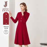 經(jīng)典故事（JANE STORY）紅色毛呢連衣裙女2024冬季新款氣質(zhì)襯衫領(lǐng)簡約高端配大衣羊毛裙子 C05大紅色 XL