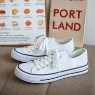 人本（RENBEN）透氣帆布鞋男2024春夏季新款男鞋男士休閑平板鞋潮流百搭經(jīng)典布鞋 經(jīng)典白黑 37女