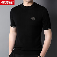 恒源祥針織衫短袖圓領(lǐng)潮流含羊毛秋冬季刺繡毛衣打底衫 15213500 黑色 180/96A