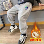 金布?。↗INBUDING）男童秋冬季褲子適合3-12歲小男孩穿的黑色加絨保暖運動(dòng)褲中小童兒 灰色加厚加絨企鵝 L(110-120cm)