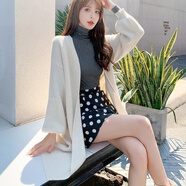 腿中狼2024秋冬新款慵懶風(fēng)氣質(zhì)毛衣外套開(kāi)衫女長(cháng)款韓國街頭港風(fēng)針織外套 米白色 (收藏店鋪優(yōu)先發(fā)貨) S 80斤-95斤