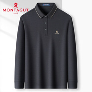 夢特嬌（MONTAGUT）男士長袖Polo衫春秋含桑蠶絲翻領商務純色棉T恤 深灰 52 
