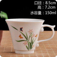 御壺堂陶瓷茶杯有耳功夫茶具帶把白瓷加厚帶柄小茶杯手單杯子水杯咖啡杯 J款式五彩碟戀花杯150ml