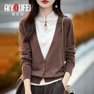 璦優(yōu)霏（aiyoufei）新款軟糯針織衫女假兩件新中式國風(fēng)立領(lǐng)寬松毛衣女上衣秋冬打底衫 摩卡棕 L 建議105-115斤左右