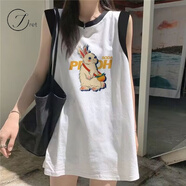 Jret吊帶坎肩圓領(lǐng)印花無袖背心女可外穿中長款寬松顯瘦遮屁股ins上衣 拼接背心【背包兔】 L 建議100-120斤