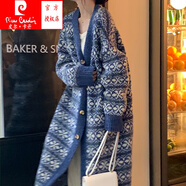 皮爾卡丹（pierre cardin）別致洋氣時(shí)髦民族風(fēng)長(zhǎng)款毛衣2025秋春新款寬松慵懶感大開(kāi)衫外套女 霧霾藍(lán) S 75-95斤