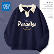 真維斯（JEANSWEST）衛衣女春秋季女裝polo衫2025新款外套上衣服小個(gè)子休閑韓版上衣服 藏青 海洋天堂 S