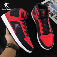 喬丹男鞋高幫運動(dòng)板鞋休閑鞋秋季皮面防水休閑鞋學(xué)生運動(dòng)鞋小白鞋子男 黑色/極光紅 40.5