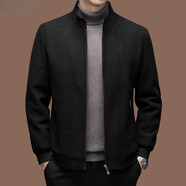 夢(mèng)特嬌（MONTAGUT）高端毛呢外套男2024新款秋冬加厚中年男士爸爸裝立領(lǐng)夾克衫外套 黑色【12273】 170【100-120斤】