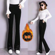 AEMAPE金絲絨喇叭褲女春秋冬長(cháng)褲微喇加絨加厚高腰女褲顯瘦修身休閑褲 黑色松緊腰  冬季 加絨 M 建議901100斤