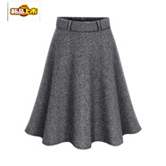 初徑毛呢半身裙女秋冬新款高腰外穿a字裙百搭顯瘦蓬蓬裙大碼黑色短裙 深灰色 M