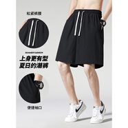 PureUP五分褲男士夏季薄款歐美風(fēng)寬松大碼外穿大褲衩運(yùn)動(dòng)短褲 DK03-黑色 2XL