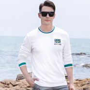 布魯斯鯊魚 BRUCE & SHARK  2024新款秋季t恤男厚款圓領(lǐng)刺繡T恤男裝潮牌上衣打底體恤衫 白色 厚款 L 適合65至71公斤