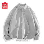 名創(chuàng)優(yōu)品（MINISO）格子襯衫男2025復(fù)古休閑長袖外套大碼日系vintage潮牌工裝襯衣男 【牛津紡條紋】灰白條 60%棉 40%滌綸 XL 180(不起球不掉色)