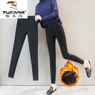 啄木鳥（TUCANO）打底褲女2024年春秋新款高腰緊身鉛筆小腳褲子外穿九分褲 純黑色(加絨500克左右) 加厚 L （建議95-118斤）
