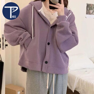 PMOG小個(gè)子外套女潮短款日系慵懶風(fēng)高級感連帽衛衣女秋冬寬松300斤 紫色[單層紫色內里]  常規 L 105120斤
