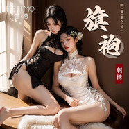 霏慕性感古風(fēng)漢服情趣內(nèi)衣女純欲戰(zhàn)袍qqny制服套裝激情誘惑床上衣服 黑色-高開(kāi)叉綁帶【旗袍+T褲】