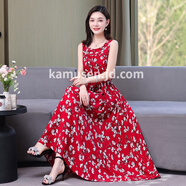 KAMUSEN無袖大m碼媽m媽裝連衣裙2025夏新款女中長款棉綢顯瘦吊帶背心裙年 1# XL 【建議100-125斤】