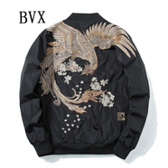 BVX日系復古MA1飛行員夾克男時尚個性刺繡棒球服秋冬季新款潮牌情侶裝寬松百搭休閑外套 黑金款【加棉加厚】 XL