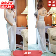 奧義馳垂感薄款性感掛脖連體長裙晚禮服CD花邊深V透明包臀連衣裙 黑色(有現(xiàn)貨) 均碼(超彈性誰都可以穿)