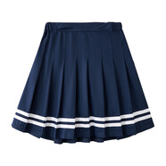 忻悅晴女童藏青色百褶裙春夏新款兒童黑色半身裙子中大童小學(xué)生校服短裙 藍(lán)色新群加雙白條 160 cm