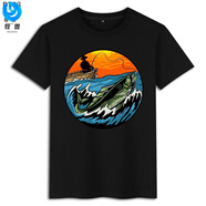 牧獸 個(gè)性潮流釣魚(yú)鯉魚(yú)圖案定制短袖T恤男青少年大碼ins夏季衣服男202 黑色20 XS