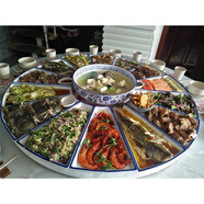 海鮮大拼盤(pán)酒店餐具菜盤(pán)鹵水分菜擺盤(pán)套圓形大盤(pán)團圓陶瓷組合拼盤(pán) 104厘米拼盤(pán)(青花)14+12寸 大湯碗