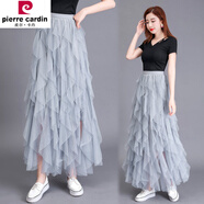皮爾卡丹（pierre cardin）蛋糕裙半身裙紗裙女春秋不規則仙女裙百褶多層次網(wǎng)紗裙中長(cháng)款時(shí)尚 灰色 均碼