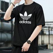阿迪達(dá)斯 （adidas）三葉草短袖T恤男士2025夏季休閑半袖透氣圓領(lǐng)上衣跑步健身體恤 純棉質(zhì)感H06642黑色三葉草潮款 XS 建議體重100-130斤