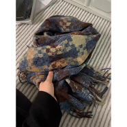 目丸新款秋冬氛圍感格紋流蘇休閑保暖圍巾男女情侶加厚長(cháng)款圍脖禮物潮 藍咖色