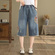 AEMAPE新中式復古刺繡牛仔短褲女2026年夏季寬松六七分休閑顯瘦直筒 8307#國風刺繡【七分褲】 2XL 145-160斤