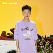 SuaMoment抓痕學(xué)院風(fēng)可愛(ài)貓咪短袖純白色T恤2022夏季新款情侶體恤 紫色 M