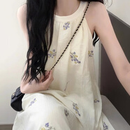 妙奕嘉碎花吊帶連衣裙女裙子夏天2025新款純欲少女感長裙氣質(zhì)高級感法式 鈴蘭花掛脖連衣裙【杏色】 L 【建議體重約90-120斤】